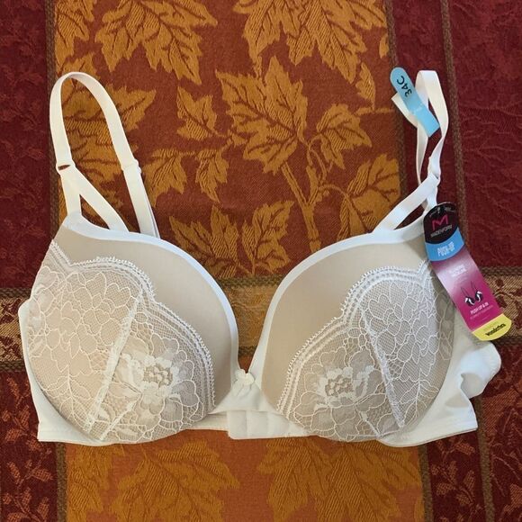 Maidenform push-up bra with plunging neck line, white lace, 34C - Picture 2 of 9